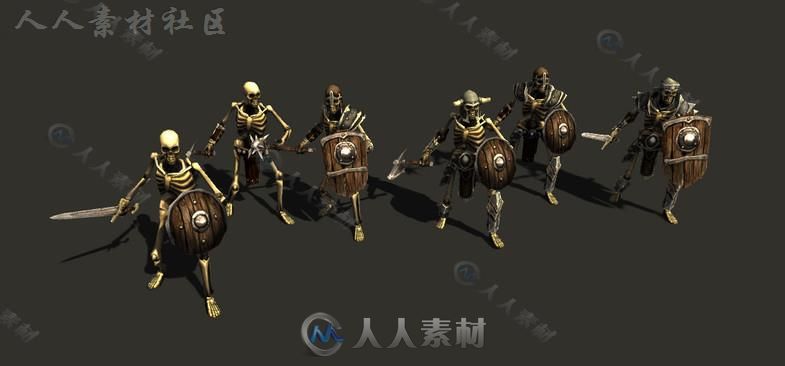 恐怖的地下城骷髅幻想人形生物角色3D模型Unity游戏素材资源