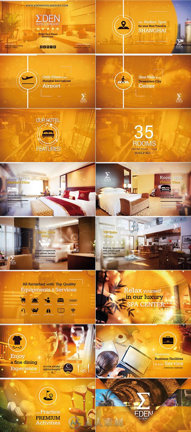 旅游休闲豪华酒店客房餐厅展示幻灯片AE模板Videohive Hotel Fact-sheet Showcase ...