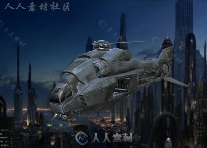 非常详细的多边形科幻直升机空中汽车3D模型Unity游戏素材资源