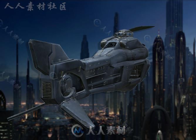 非常详细的多边形科幻直升机空中汽车3D模型Unity游戏素材资源