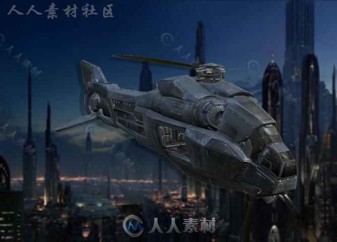 非常详细的多边形科幻直升机空中汽车3D模型Unity游戏素材资源