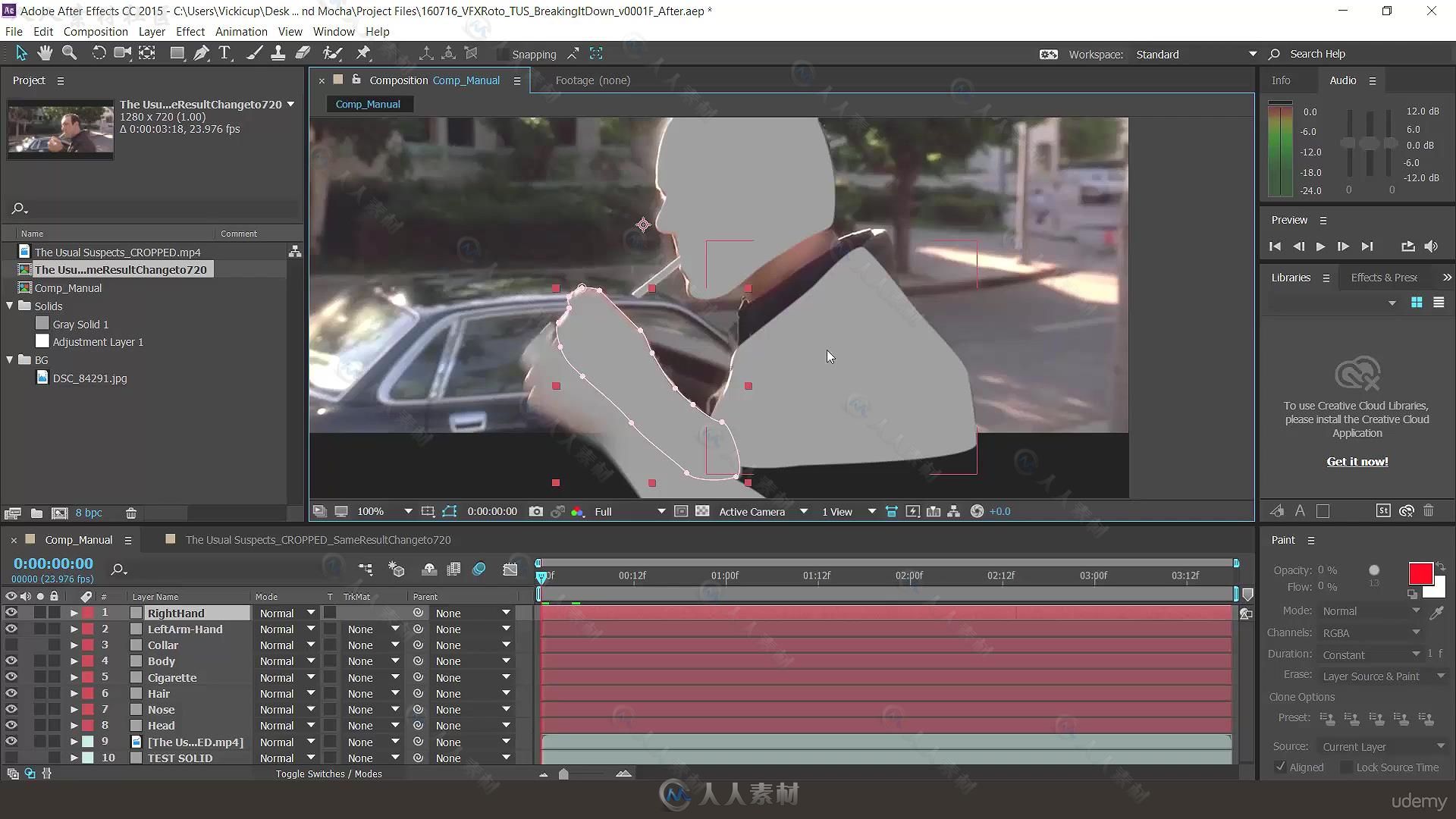 AE和Mocha中实拍镜头与视觉特效结合技术视频教程 UDEMY VFX ROTOSCOPING 101 WITH ...