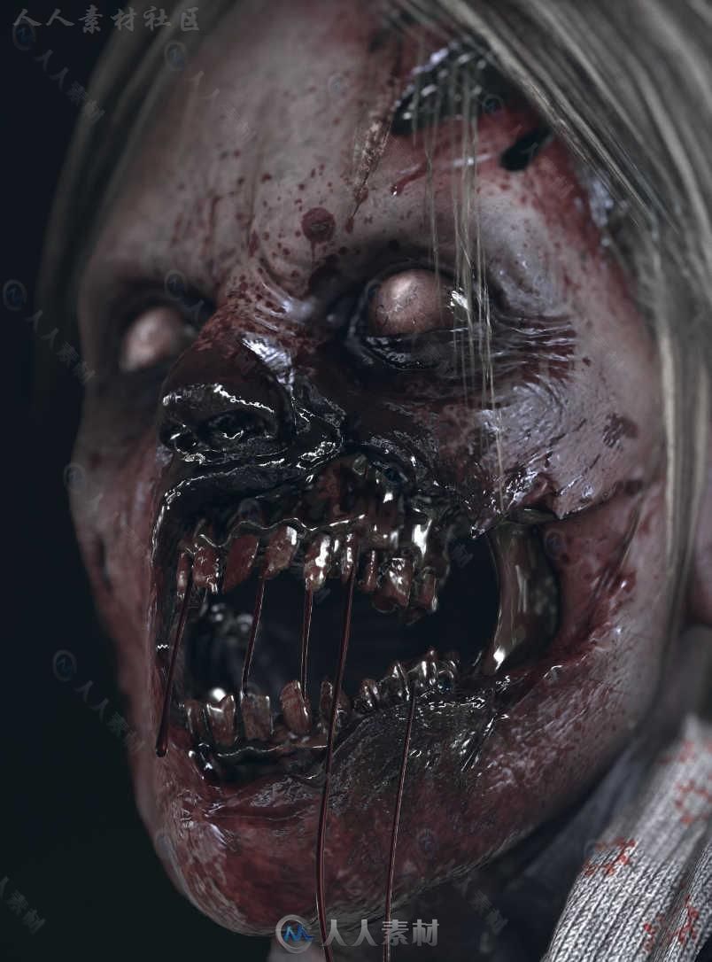 高精度僵尸游戏角色3D模型 TURBOSQUID ZOMBIE HIGH POLY FEMALE RIGGED AND TEXTURED