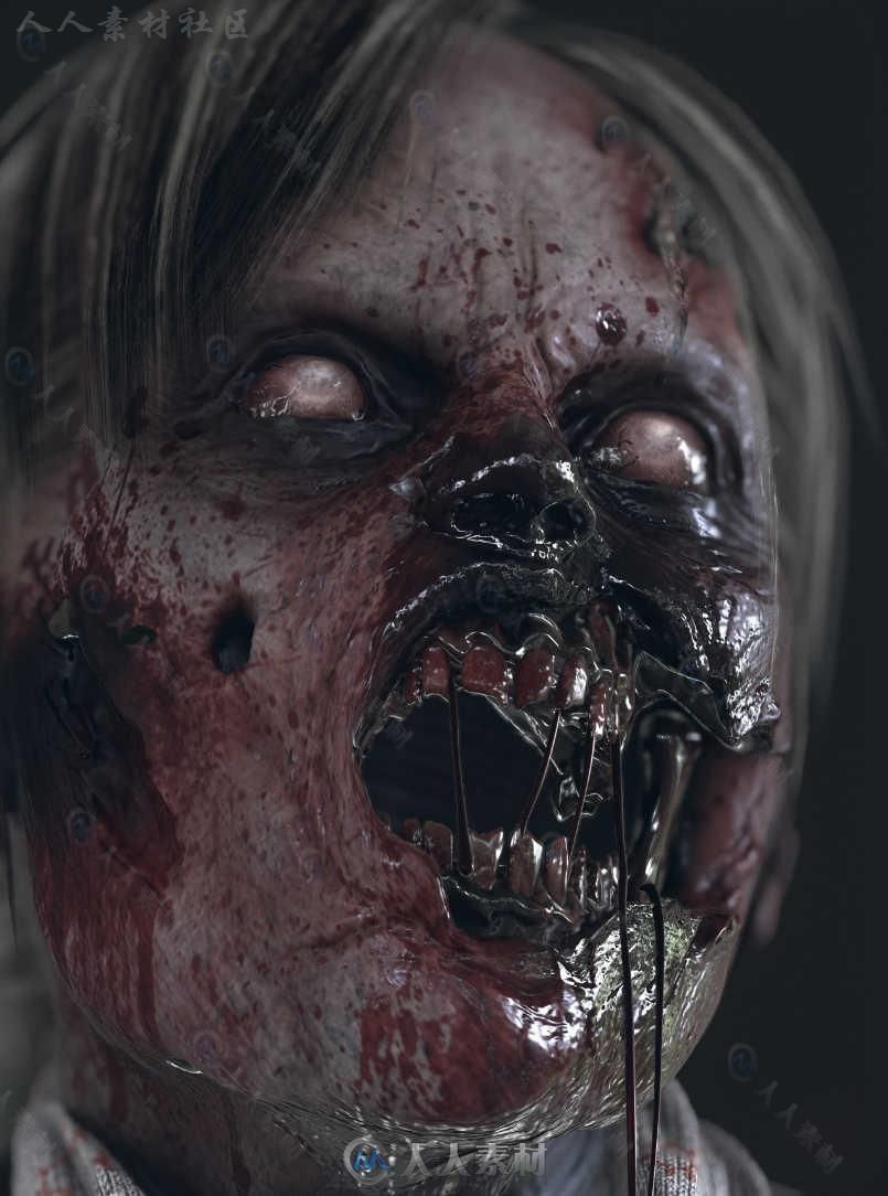 高精度僵尸游戏角色3D模型 TURBOSQUID ZOMBIE HIGH POLY FEMALE RIGGED AND TEXTURED