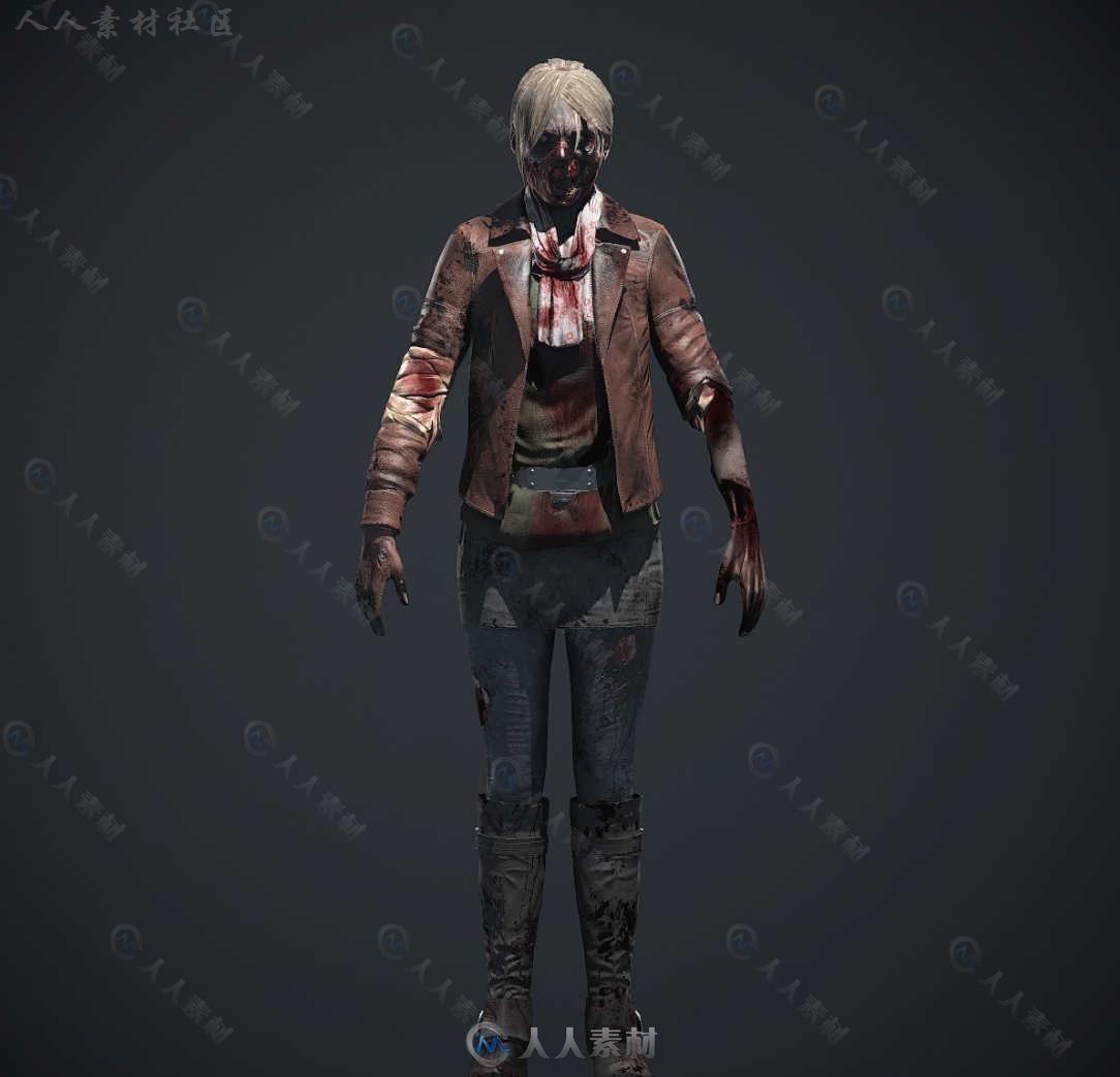 高精度僵尸游戏角色3D模型 TURBOSQUID ZOMBIE HIGH POLY FEMALE RIGGED AND TEXTURED