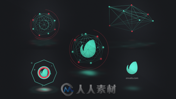 动感小球线条连接旋转标志显示Logo演绎AE模板 Videohive Connected Shapes Logo Re...