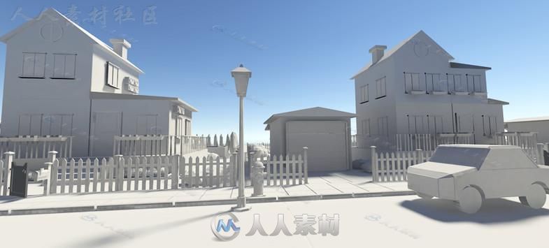 不同的房子花园和街道城市环境3D模型Unity游戏素材资源