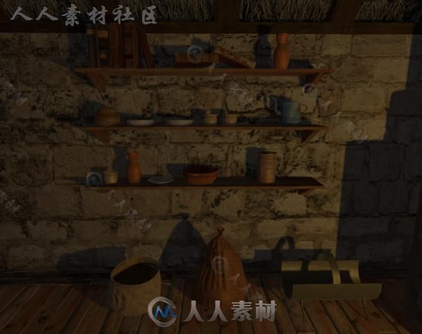 设备齐全的木制小屋城市环境3D模型Unity游戏素材资源