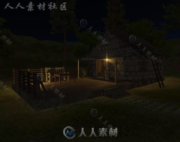 设备齐全的木制小屋城市环境3D模型Unity游戏素材资源