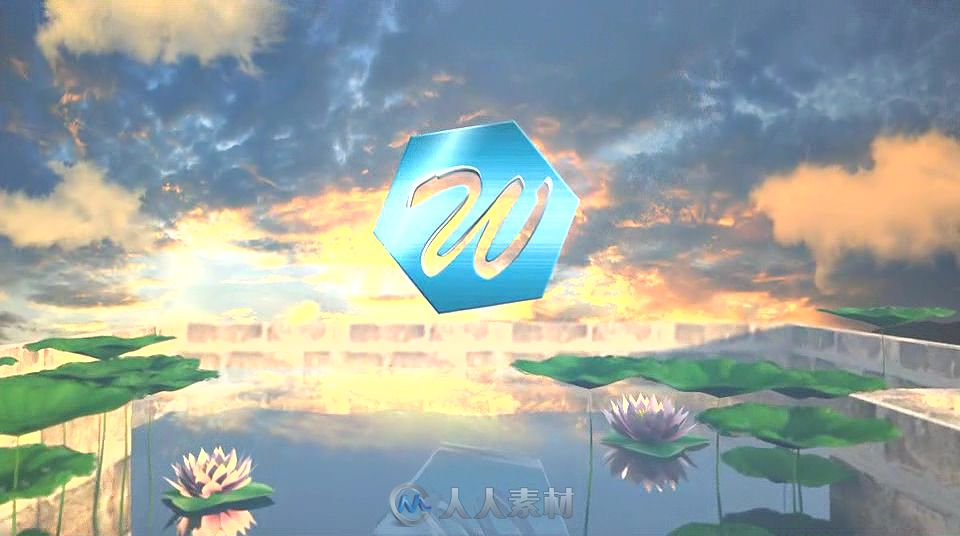 美丽的莲花池金色粒子光线飞舞标志显示LOGO演绎AE模板 Videohive Lotus Pond O...