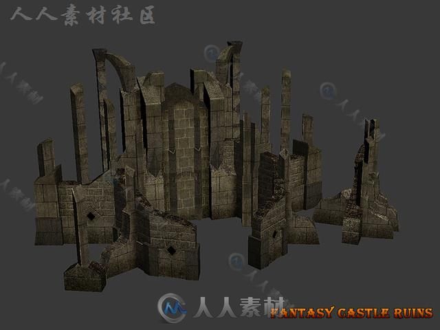 幻想中世纪城堡遗迹幻想环境3D模型Unity游戏素材资源