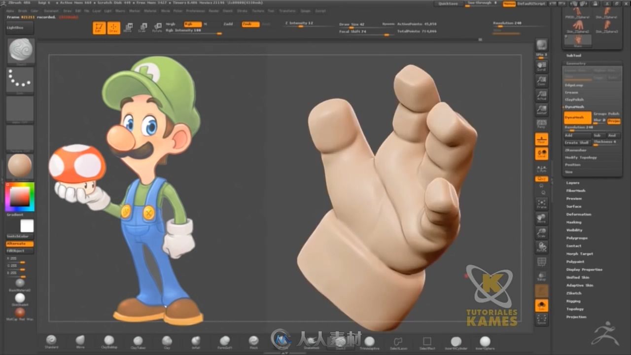 ZBrush 制作马里奥大叔加速视频SPEED MAKING OF - LUIGI