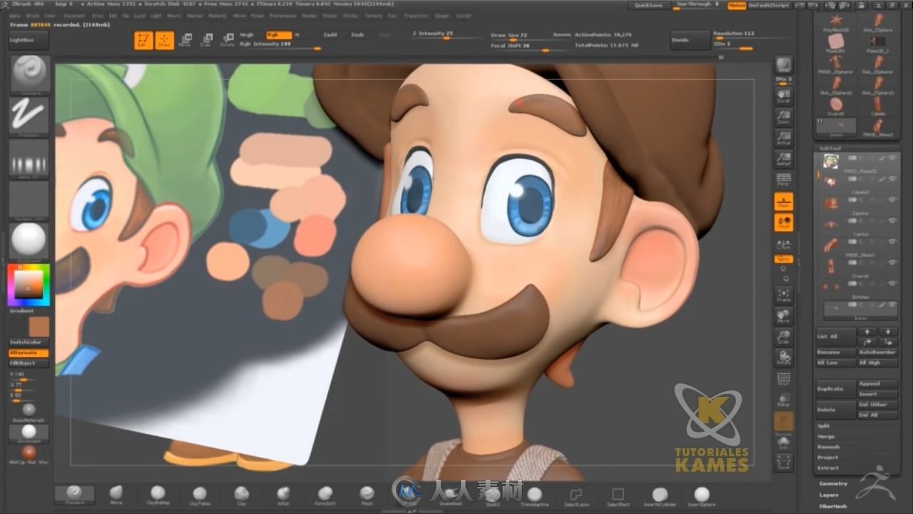 ZBrush 制作马里奥大叔加速视频SPEED MAKING OF - LUIGI