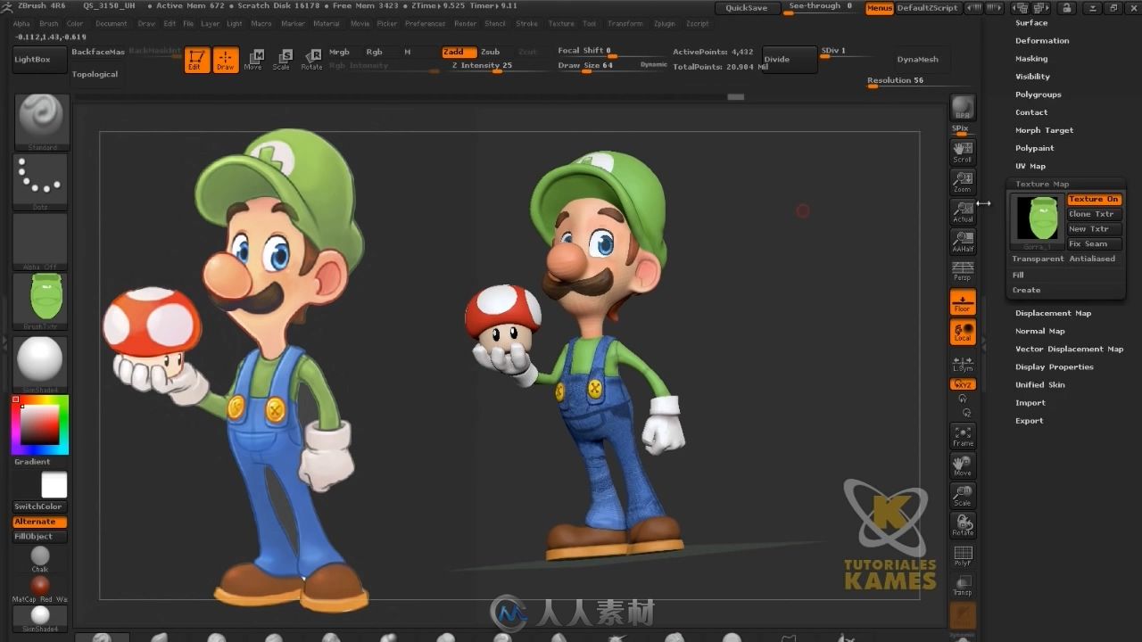 ZBrush 制作马里奥大叔加速视频SPEED MAKING OF - LUIGI