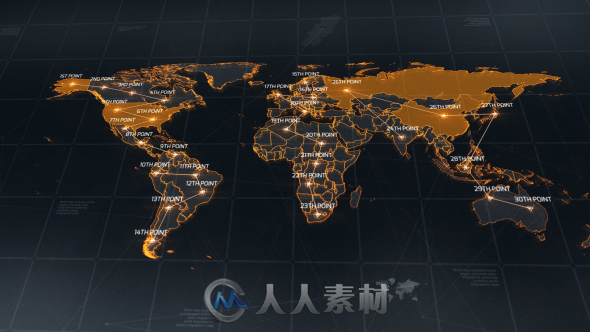 创意霓虹世界地图光线连接信息展示幻灯片AE模板 Videohive World Map 18811993