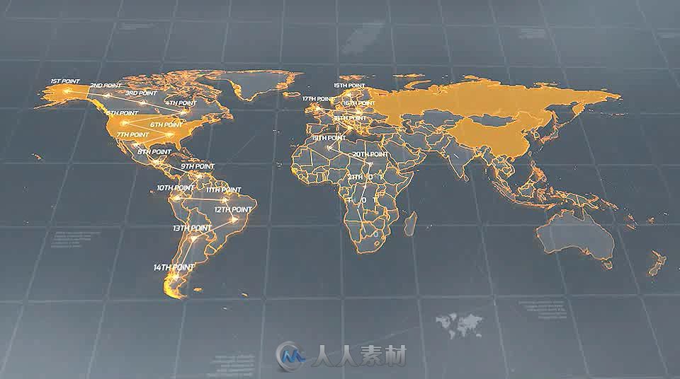 创意霓虹世界地图光线连接信息展示幻灯片AE模板 Videohive World Map 18811993