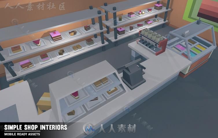 简易的卡通商店内部室内道具3D模型Unity游戏素材资源