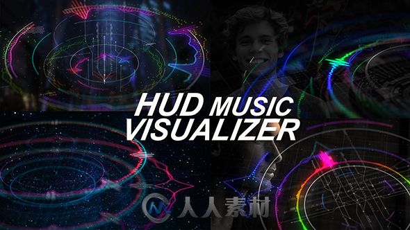 时尚动感绚丽多彩音乐屏幕视觉特效AE模板 Videohive HUD Music Visualizer 18675723