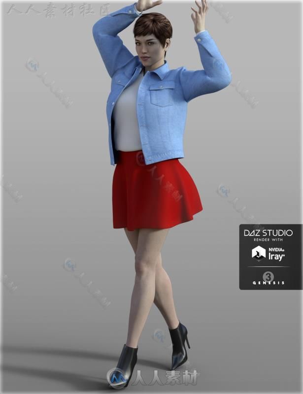 美丽时尚清纯可爱的女孩牛仔夹克服装3D模型合辑