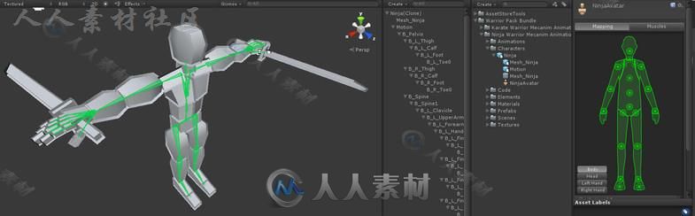 完整专业的忍者战士动画双足动作Unity游戏素材资源