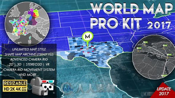 创意世界地图光线连接信息展示幻灯片AE模板Videohive World Map Pro Kit (UPDATED...