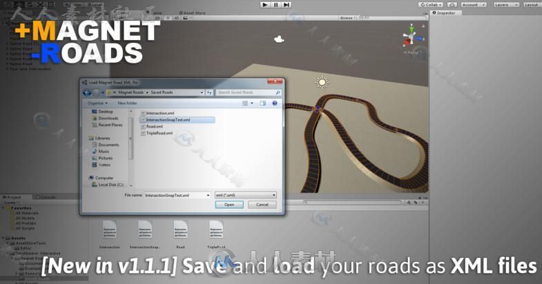 简便快捷的使用磁铁创建道路建模编辑器扩充Unity游戏素材资源