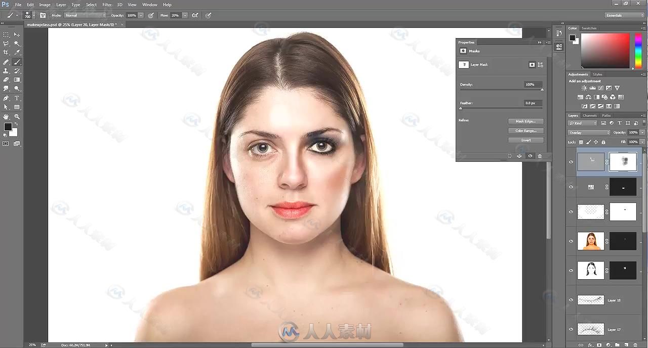 PS人物照片面部快速修饰技巧视频教程 SKILLSHARE ADDING MAKEUP IN PHOTOSHOP