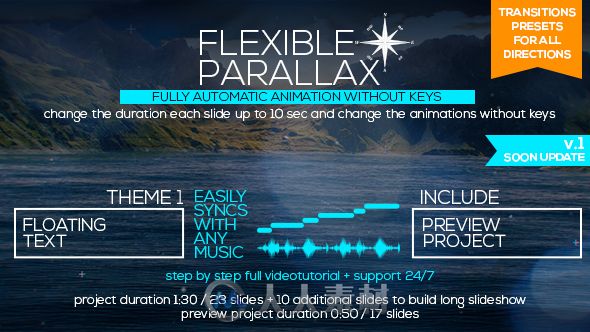 美丽灵活缩放照片转换视差幻灯片相册动画AE模板Videohive Flexible Parallax Slid...