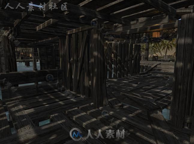 废弃的岛屿上木制的钓鱼码头风景环境3D模型Unity游戏素材资源