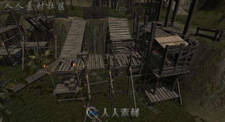 废弃的岛屿上木制的钓鱼码头风景环境3D模型Unity游戏素材资源