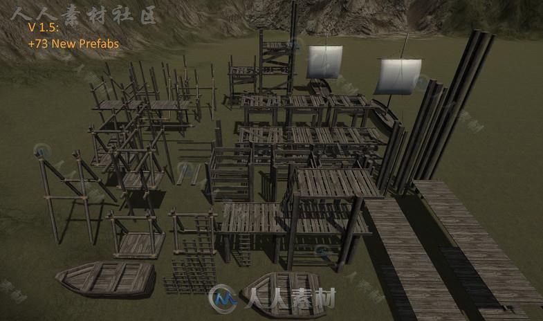 废弃的岛屿上木制的钓鱼码头风景环境3D模型Unity游戏素材资源