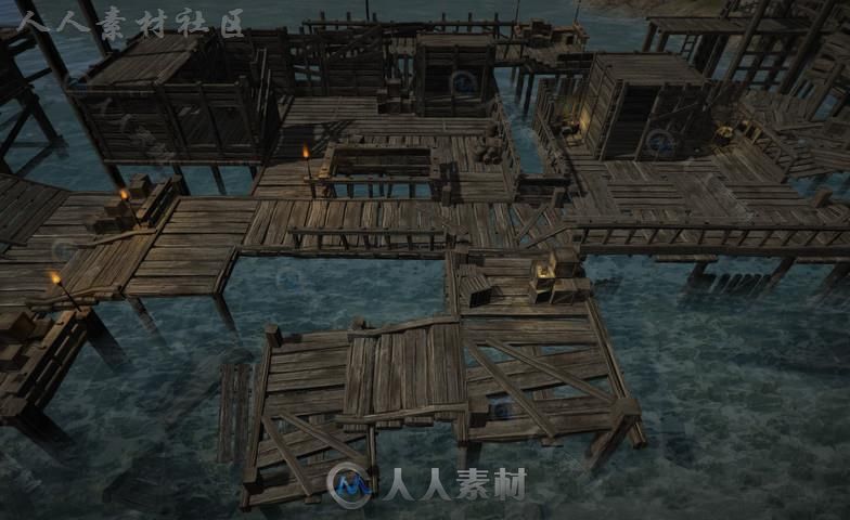 废弃的岛屿上木制的钓鱼码头风景环境3D模型Unity游戏素材资源