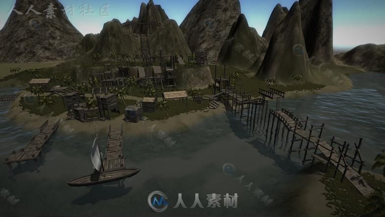 废弃的岛屿上木制的钓鱼码头风景环境3D模型Unity游戏素材资源