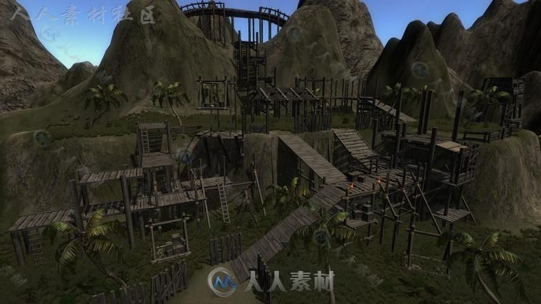 废弃的岛屿上木制的钓鱼码头风景环境3D模型Unity游戏素材资源