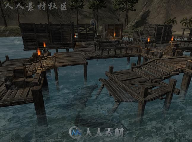 废弃的岛屿上木制的钓鱼码头风景环境3D模型Unity游戏素材资源