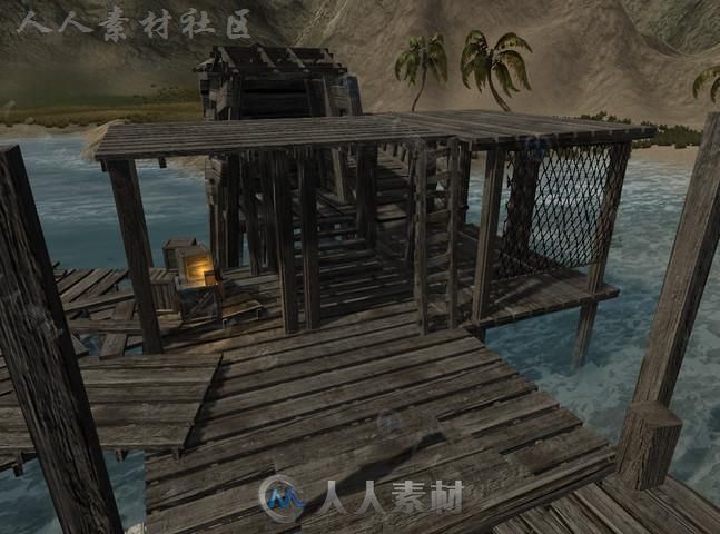 废弃的岛屿上木制的钓鱼码头风景环境3D模型Unity游戏素材资源