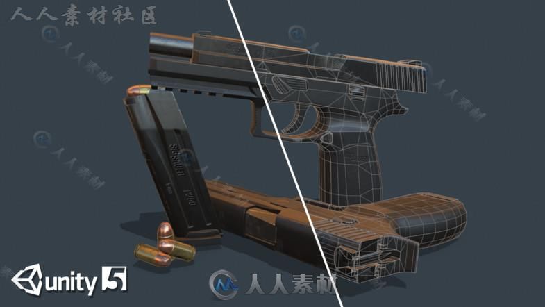 现代手枪武器道具3D模型Unity游戏素材资源