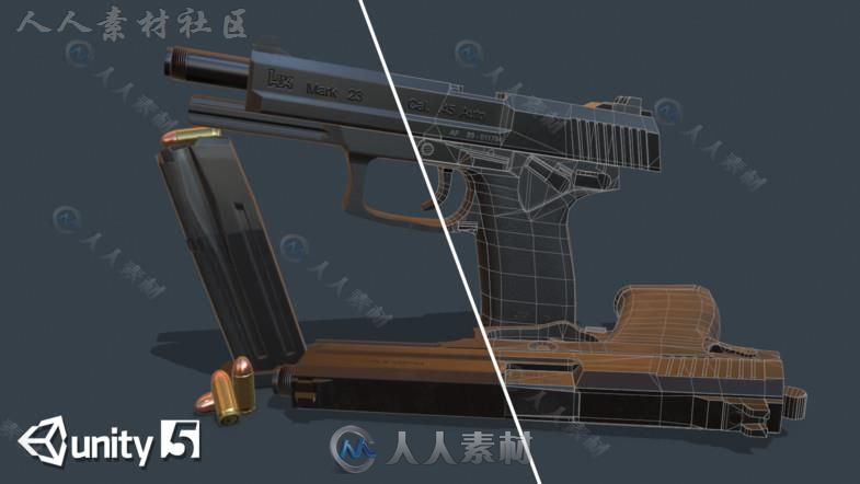 现代手枪武器道具3D模型Unity游戏素材资源