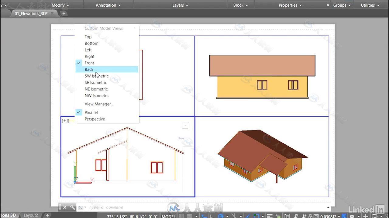 AutoCAD中2D与3D建筑立面技术视频教程 AutoCAD 2D &amp; 3D Elevations