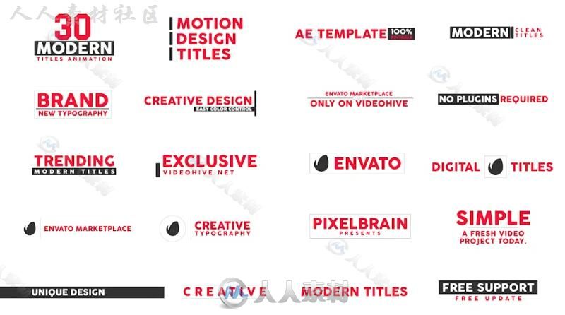 现代简约干净独特的文字标题排版动画展示幻灯片AE模板Videohive Modern Titles II...