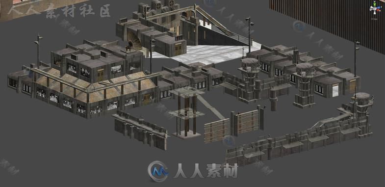 陈旧的低聚军事基地环境3D模型Unity游戏素材资源