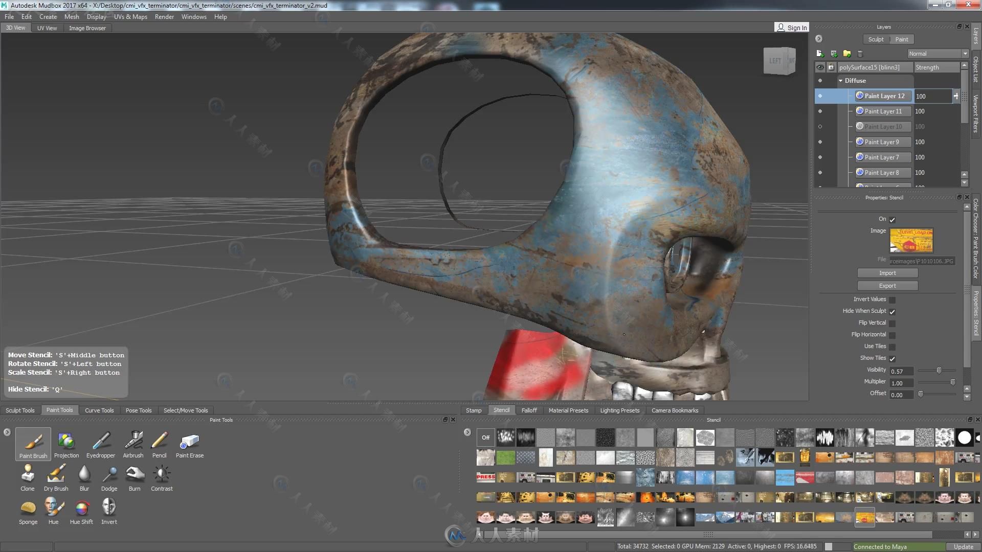 Maya终结者金属骷髅实例制作视频教程 CMIVFX TEXTURING AND LOOK DEV FOR GRAPHIC ...