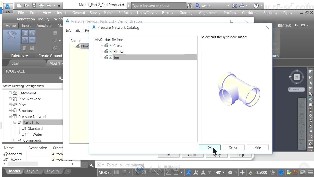 Civil 3D零件模型设计技术视频教程 PLURALSIGHT DESIGNING PRESSURE NETWORK MODEL...