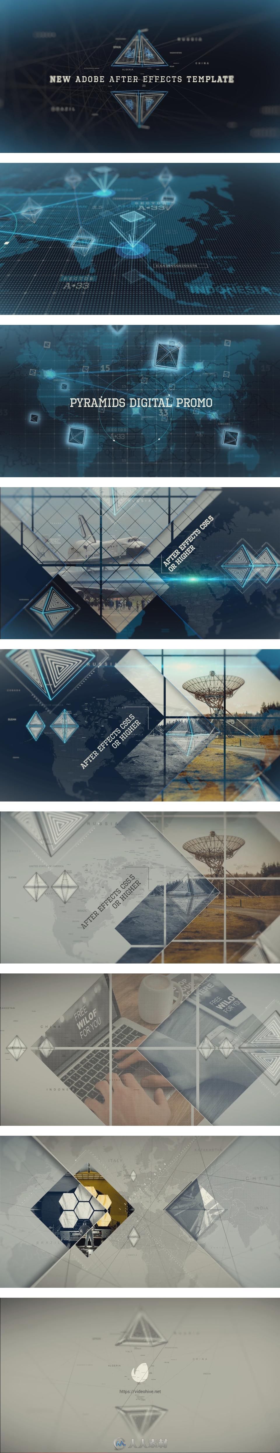 科技感数字金字塔图片展示宣传片视频包装AE模板Videohive Digital Pyramid Promo ...