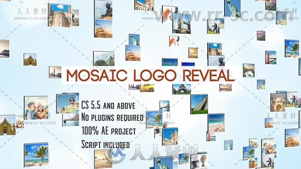 时尚优雅照片汇聚成马赛克动画标志展示Logo演绎AE模板Videohive Mosaic Logo Reve...