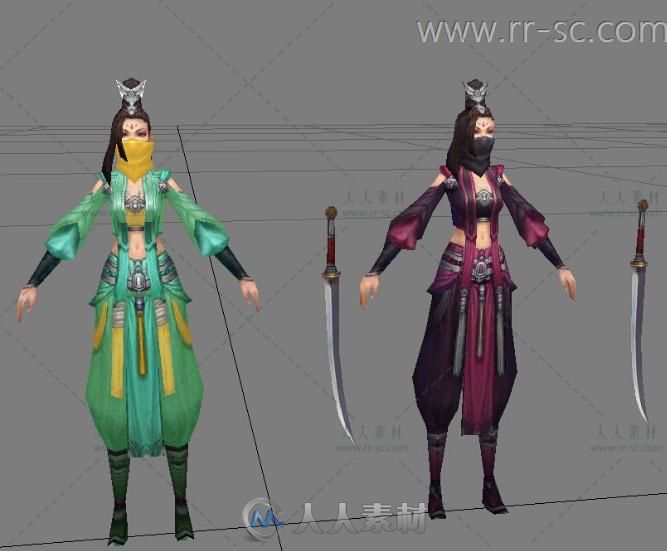 两个蒙面女侠角色3D模型