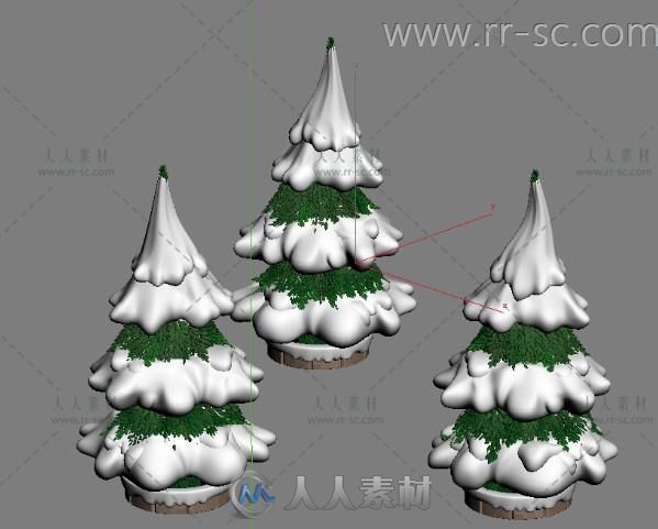 现实带雪的卡通松树3D模型