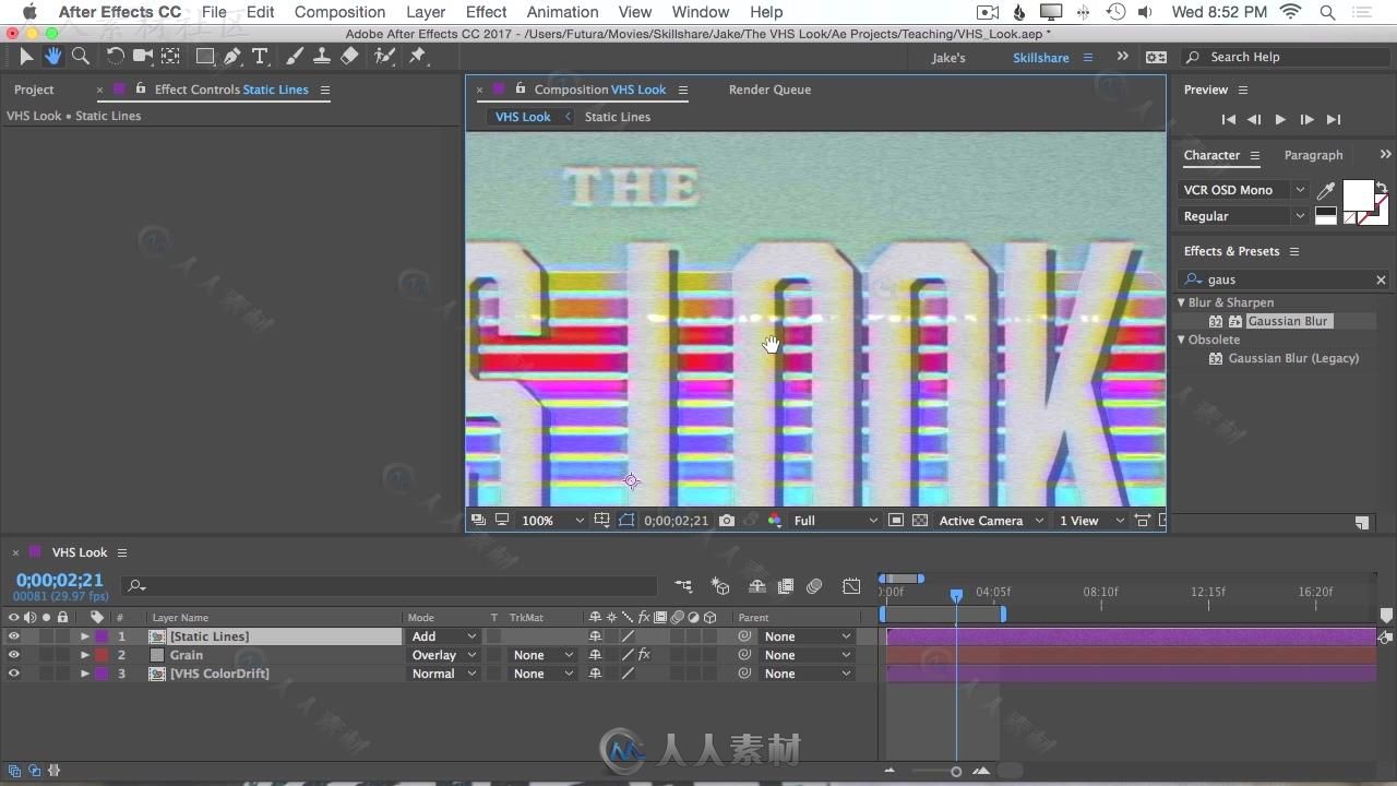 AE复古80年代视效风格制作视频教程 SKILLSHARE THE VHS LOOK IN AFTER EFFECTS