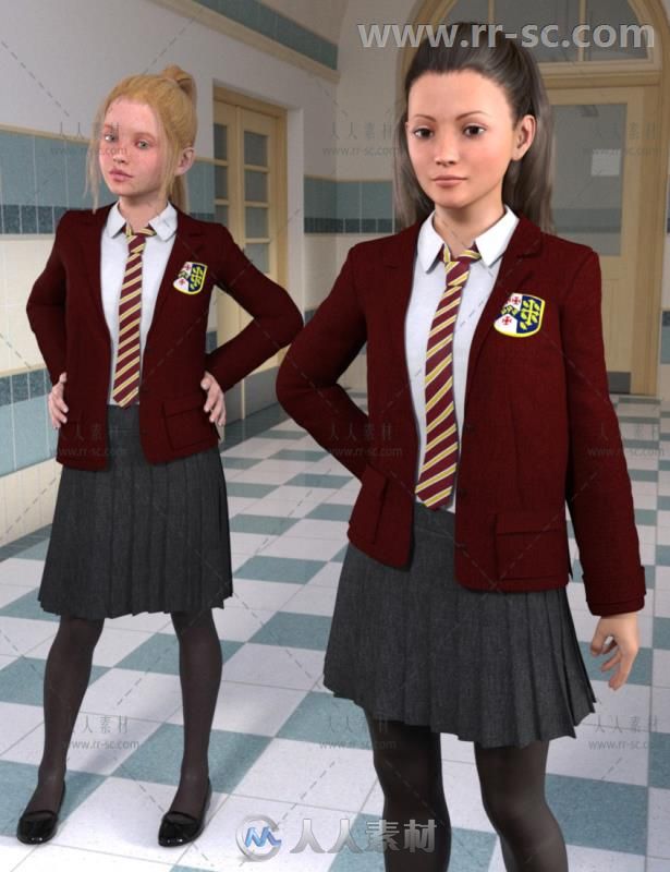 现代传统的学校女生制服3D模型合辑