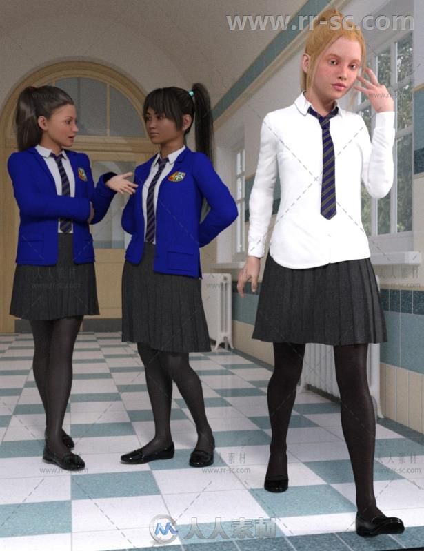 现代传统的学校女生制服3D模型合辑